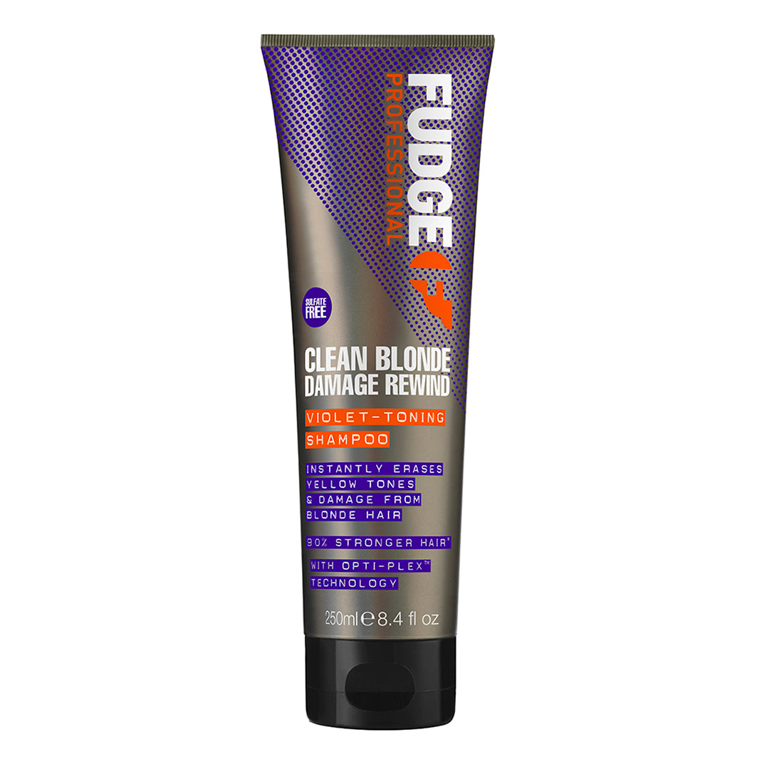 Fudge Clean Blonde Damage Rewind Violet Toning Shampoo – violettes Shampoo zur Neutralisierung von Gelbstich und Reparatur von blondem Haar