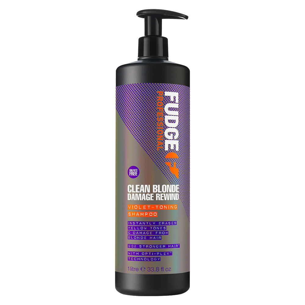 Fudge Clean Blonde Damage Rewind Violet Toning Shampoo – violettes Shampoo zur Neutralisierung von Gelbstich und Reparatur von blondem Haar